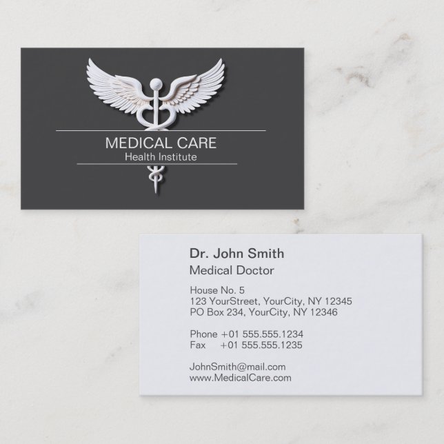 Sauberes weißes Detail Caduceus Anthracit Medical Visitenkarte (Vorne/Hinten)