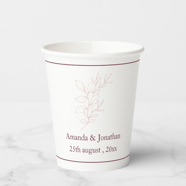 Sauberes weißes und rosa einfaches Leaf | Moderne  Pappbecher (Links)