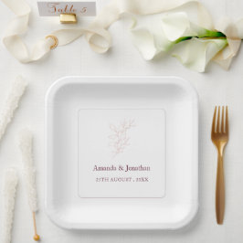 Sauberes weißes und rosa einfaches Leaf | Moderne Pappteller