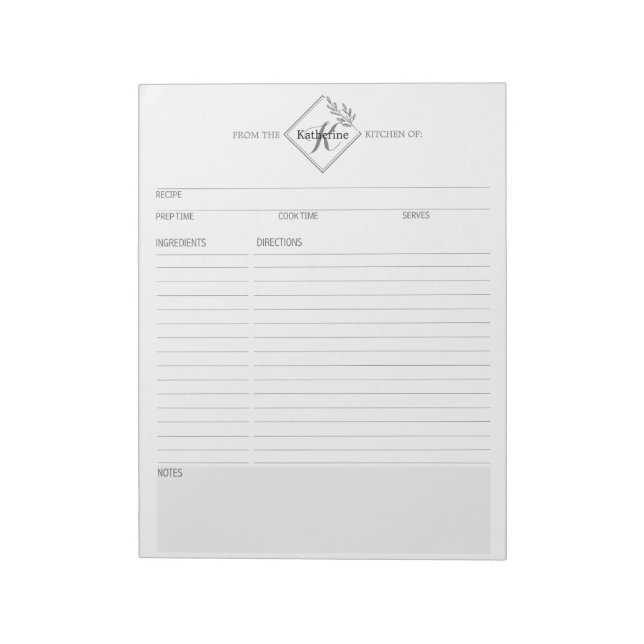 Sauberkeit + einfaches Monogramm Rezept III Seiten Notizblock (Rotiert)