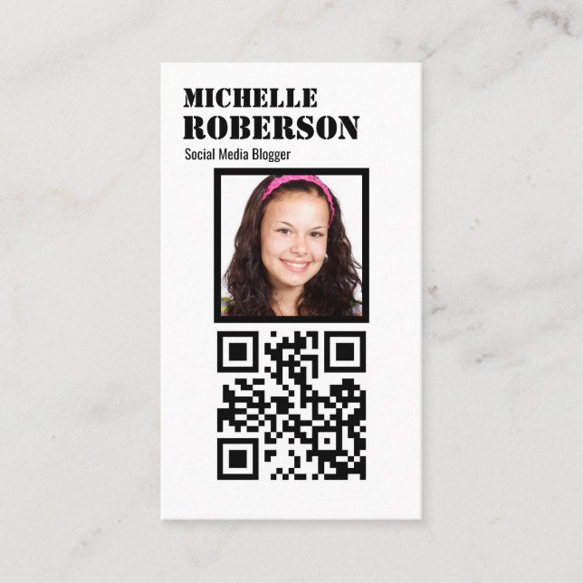 Säubern Sie vertikalen weißen qr Code und Foto Visitenkarte (Vorderseite)