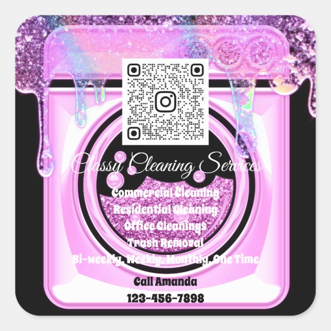 Säuberung des Haushaltshalters QRCode-Logos Schwar Quadratischer Aufkleber (Vorderseite)