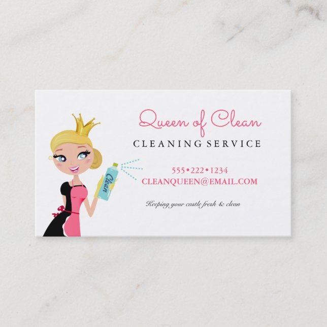 Säuberungsmaid Service Blonde Charakter Krone Visitenkarte (Vorderseite)