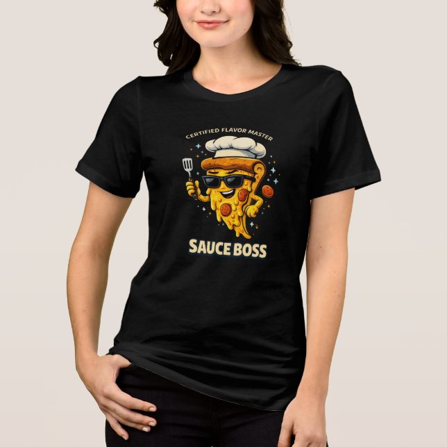 Sauce Boss T-Shirt – Funny Pizza Chef Slice Cartoo Tri-Blend Shirt (Vorderseite)