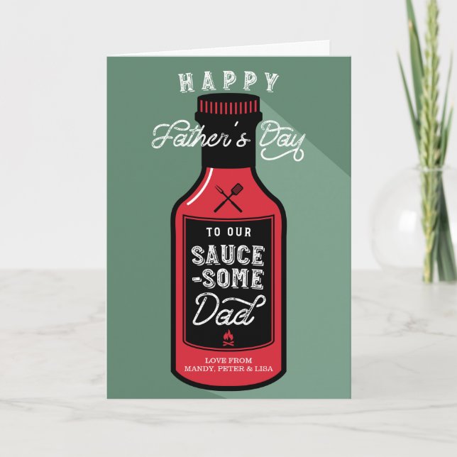 Sauce-irgendwas Vater! Happy Vatertag GRILLEN Flas Karte (Vorderseite)