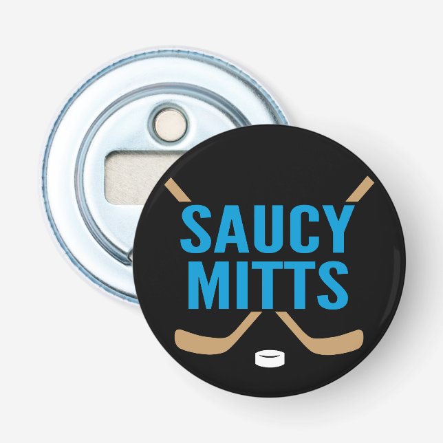 Saucy Mitt-Hockey-Kreuz-Hockey-Stock-Team-Geschenk Flaschenöffner (Vorderseite)
