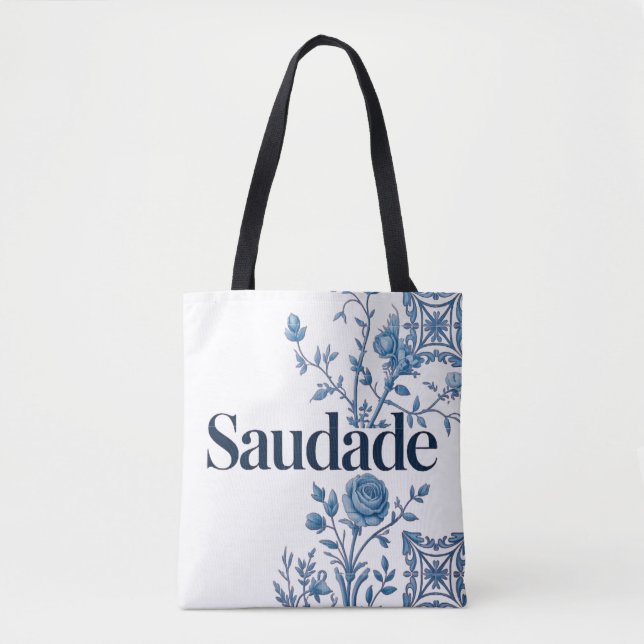 Saudade Portuguese Tote Bag – Blue Azulejo Floral  Tasche (Vorderseite)
