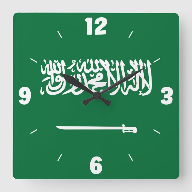Saudi Arabia Flag Numbers Green White Sword Pride Quadratische Wanduhr (Vorderseite)