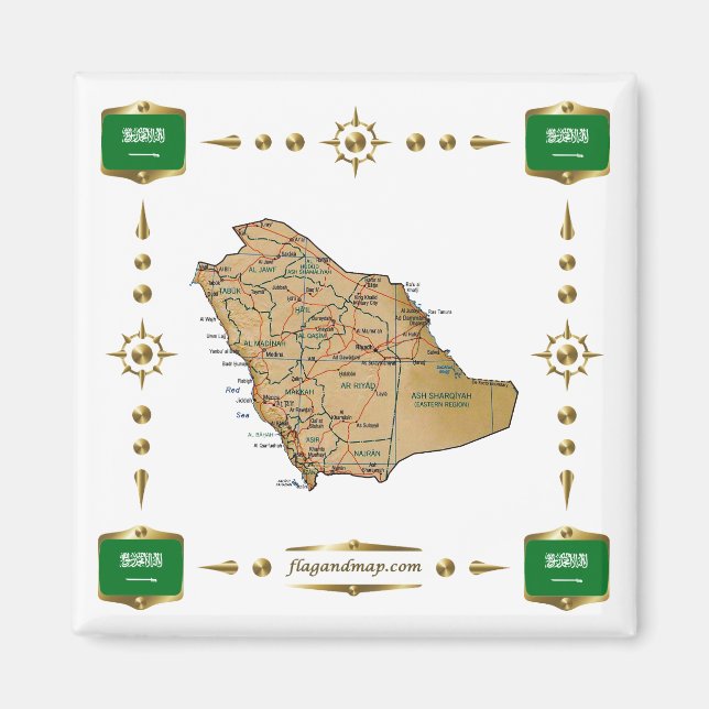 Saudi Arabia Map + Flags Aimant (Devant)
