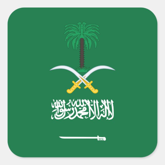 Saudi-Arabianische Flagge und Emblem, Flagge Saudi Quadratischer Aufkleber (Vorderseite)