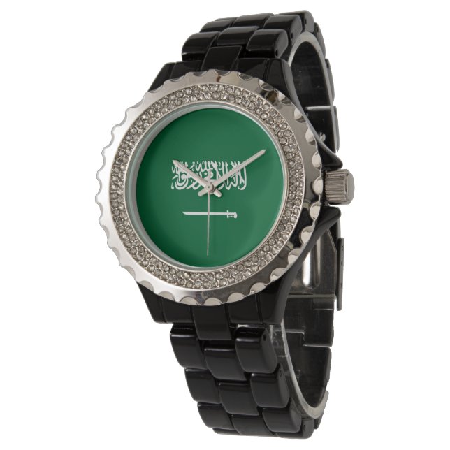 Saudi-Arabien-Flagge Armbanduhr (Schrägansicht)