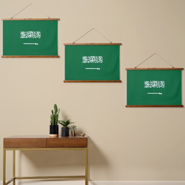 Saudi-Arabien-Flagge Wandteppich Mit Holzrahmen (Asymmetrisch)