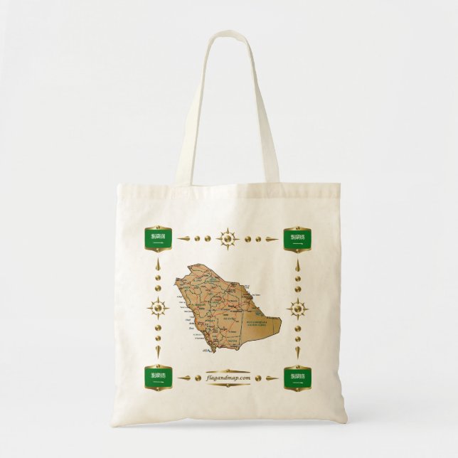 Saudi-Arabien Karte + Flaggen-Tasche Tragetasche (Vorne)
