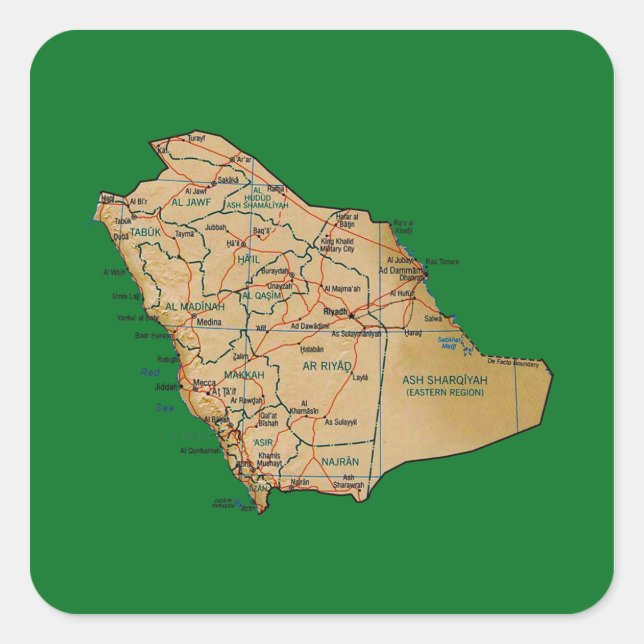 Saudi-Arabien Karten-Aufkleber Quadratischer Aufkleber (Vorderseite)