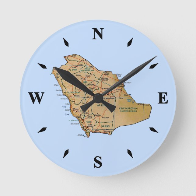 Saudi-Arabien - Kartensperre Runde Wanduhr (Vorderseite)