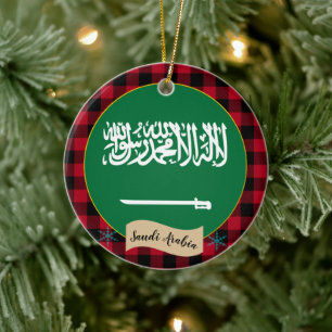Saudi-Arabien, Roter Büffel, kariert und saudische Keramik Ornament