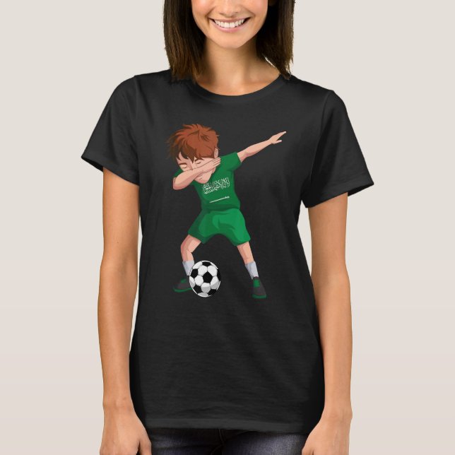 Saudi Dabbing Soccer Boy Saudi Arabien Flaggenfußb T-Shirt (Vorderseite)