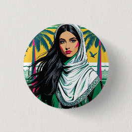 "Saudi-Pop Queen - Bold Heritage Art for National Button
