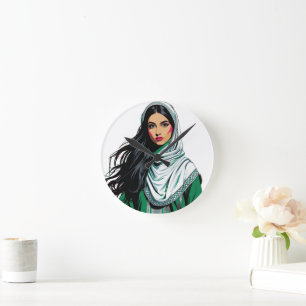 "Saudi-Pop Queen - Bold Heritage Art for National Runde Wanduhr