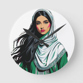 "Saudi-Pop Queen - Bold Heritage Art for National Runde Wanduhr