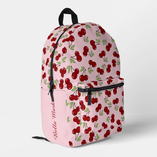 Sauerkirschmuster Bedruckter Rucksack (Rückseitige Ecke links)