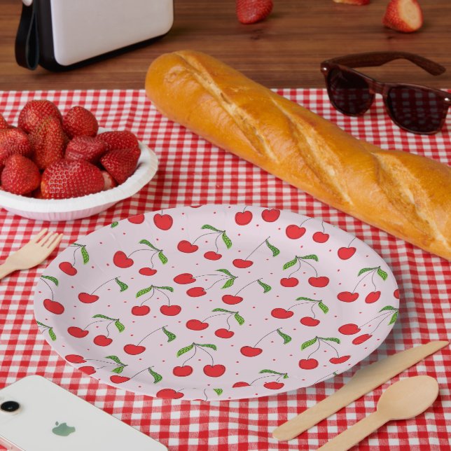 Sauerkirschmuster Pappteller (Picknick)