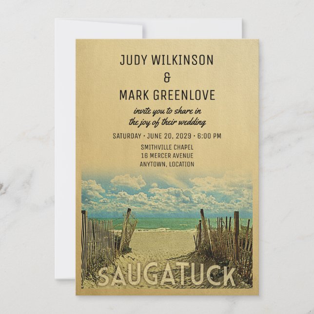 Saugatuck Beach Vintage Wedding Invitation (Devant)