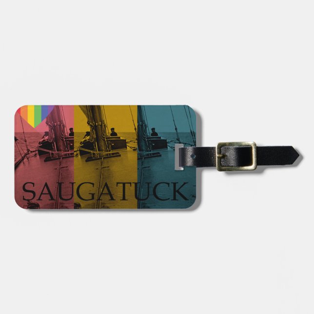 Saugatuck Michigan Sailing Rainbow Vintag Gepäckanhänger (Vorderseite horizontal)