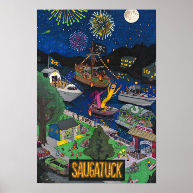 Saugatuck Night Poster (Small 13" x 19") (Vorne)
