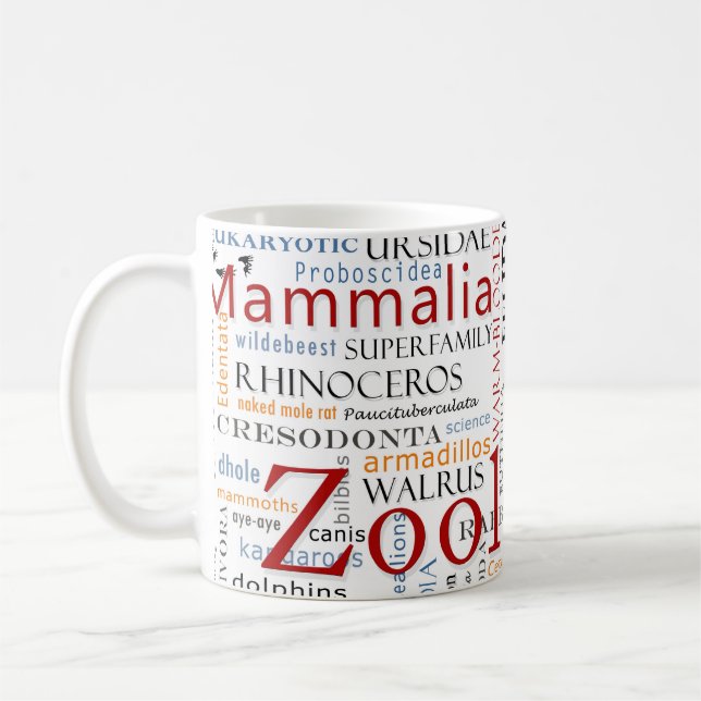 Säugetiere in der Typografie Kaffeetasse (Links)