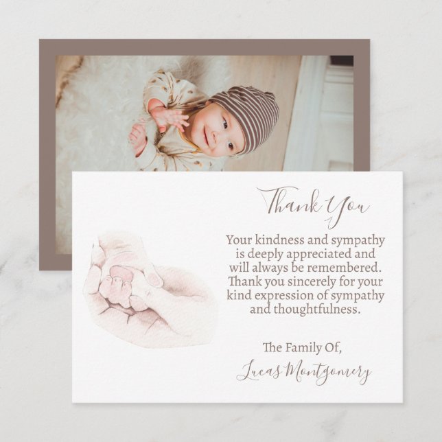 Säugling Baby Beerdigung Foto Danke, Beileid Mitteilungskarte (Vorne/Hinten)