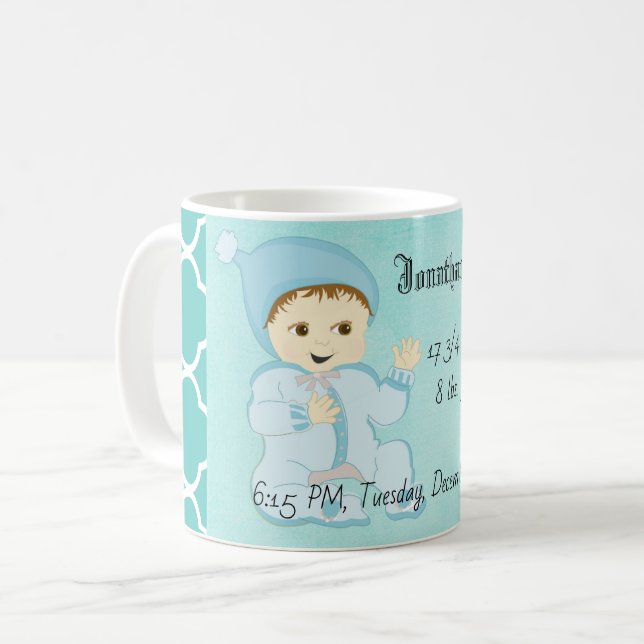 Säugling Baby Boy in Blue mit Blume Kaffeetasse (Vorderseite Links)