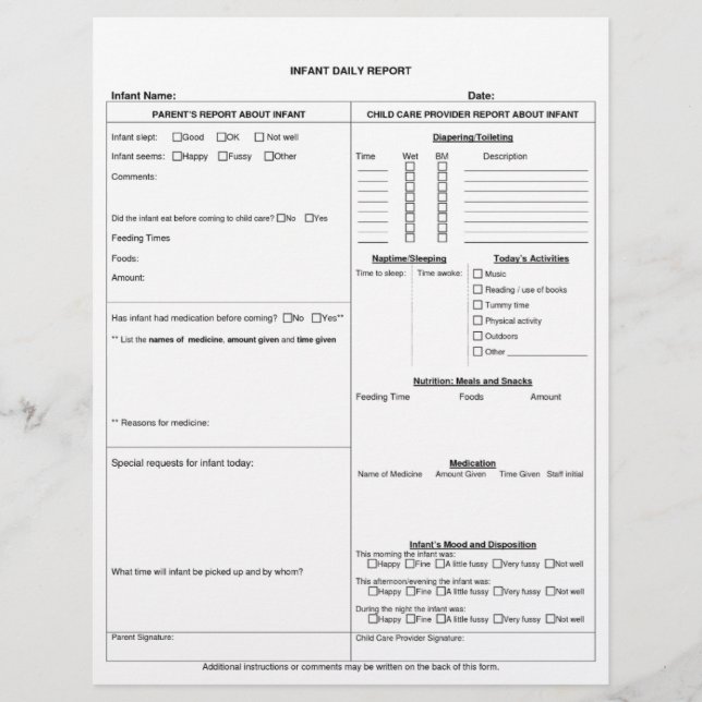 Säugling Daily Report Sheet Flyer (Vorne)