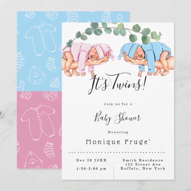 Säugling Girl Boy Mommy's Arm It's Twins Baby Show Einladung (Vorne/Hinten)