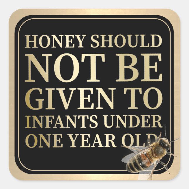 SÄUGLING HONEY WARNING ETIKETT Gold und Black Bee Quadratischer Aufkleber (Vorderseite)