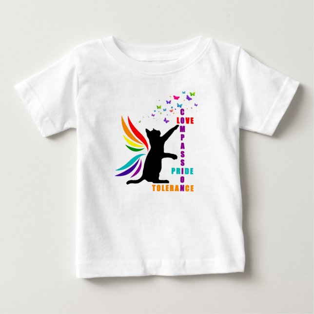 Säugling Rainbow Pride Cat and Butterfly Shirt (Vorderseite)