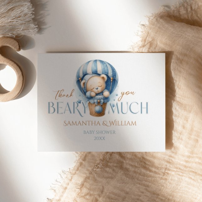 Säugling Teddy Bear Blue Heißluftballon Dankeskarte (Von Creator hochgeladen)