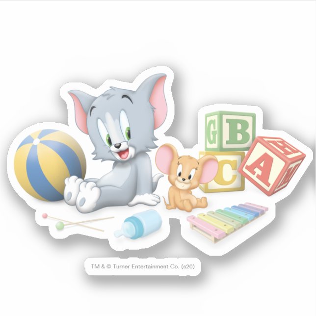 Säugling Tom und Jerry spielen mit Spielzeug Aufkleber (Vorderseite)