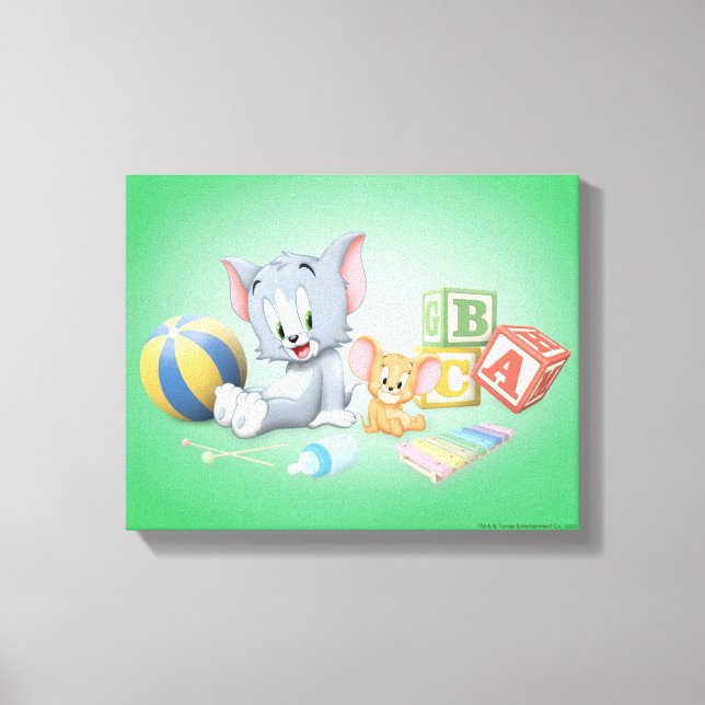 Säugling Tom und Jerry spielen mit Spielzeug Leinwanddruck (Vorderseite)