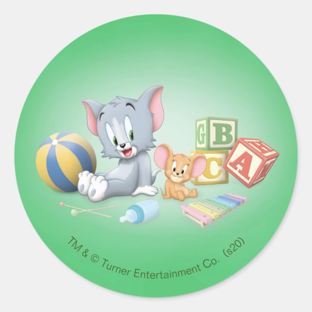 Säugling Tom und Jerry spielen mit Spielzeug Runder Aufkleber (Vorderseite)