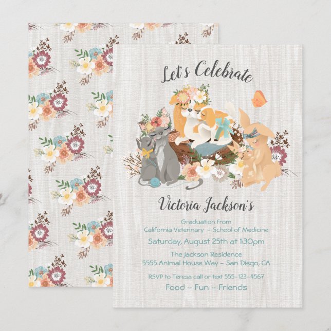 Säuglinge und Mamma Veterinary School Abschluss Einladung (Vorne/Hinten)