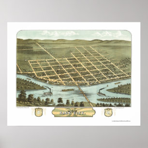 Sauk City, WI Panorama Karte - 1870 Poster