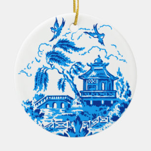 Saule bleu ornement bleu et blanc de Chine