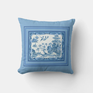 Saule bleu vintage avec oreiller à lancer de cadre