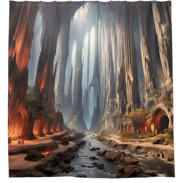 Säulen und Menschen Duschvorhang (Vorderseite)