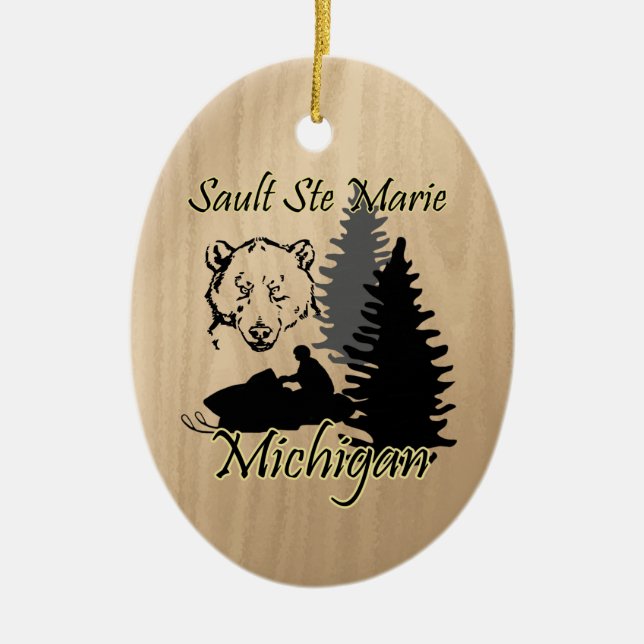 Sault Ste Marie Michigan Snowmobile Bear Keramik Keramik Ornament (Vorne)