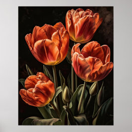 Saumon Tulip Flowers Art Imprimer Poster