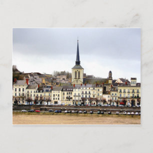 Saumur River Bank Scene Postcard Postkarte