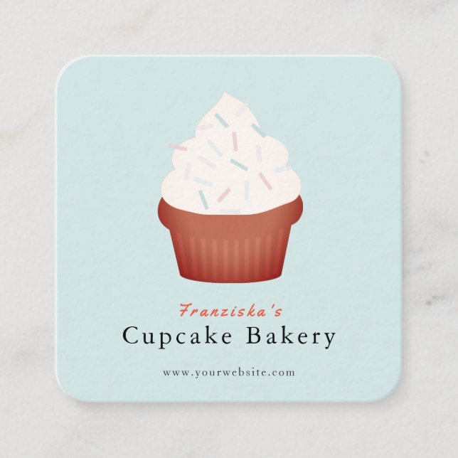 Saupoudrer Cupcake Blue Bakery Carré Carte de visi (Devant)