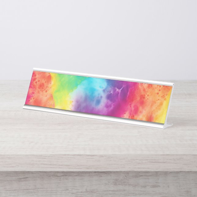 Saure Neon Regenbogen-gefärbte Krawatte Schreibtischnamensplakette (Vorderseite )